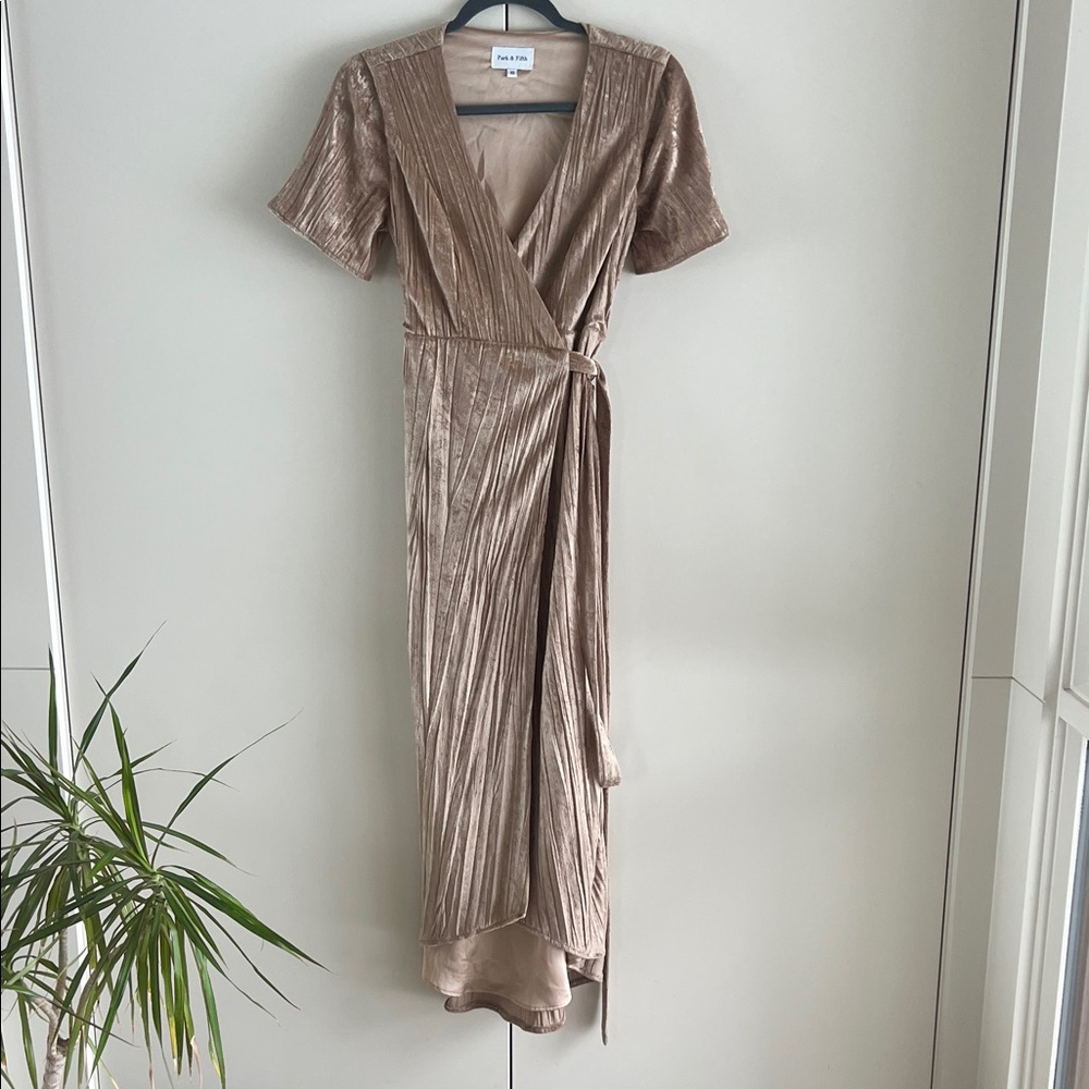 Park & Fifth Velvet Metallic Taupe Wrap Maxi Dress